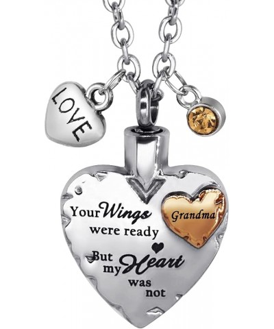 Gold Family Love Your Wings were Ready but My Heart was not Urn Necklace for Ashes Memorial Keepsake Cremation Jewelry Grandm...