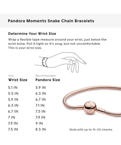 Moments Snake Chain Bracelet - Compatible Moments Charms - Charm Bracelet for Women - Mother's Day Gift 6.3 Inches Rose Gold ...