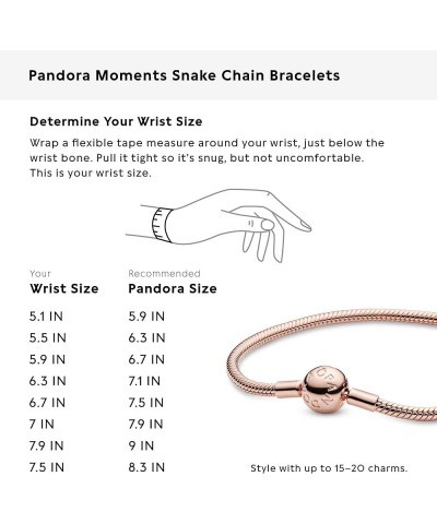 Moments Snake Chain Bracelet - Compatible Moments Charms - Charm Bracelet for Women - Mother's Day Gift 6.3 Inches Rose Gold ...