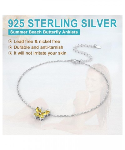 Silver Anklets for Women Cute Butterfly Jewelry 925 Sterling Silver Anklets Waterproof Summer Beach Foot Bracelet January to ...