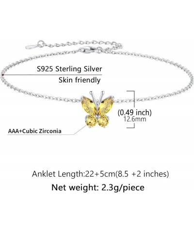 Silver Anklets for Women Cute Butterfly Jewelry 925 Sterling Silver Anklets Waterproof Summer Beach Foot Bracelet January to ...