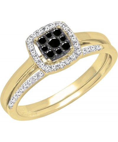 0.30 Carat Round Black & White Diamond Square Cluster Wedding Ring Set for Women in 10K Gold 5.5 Yellow Gold $192.34 Sets