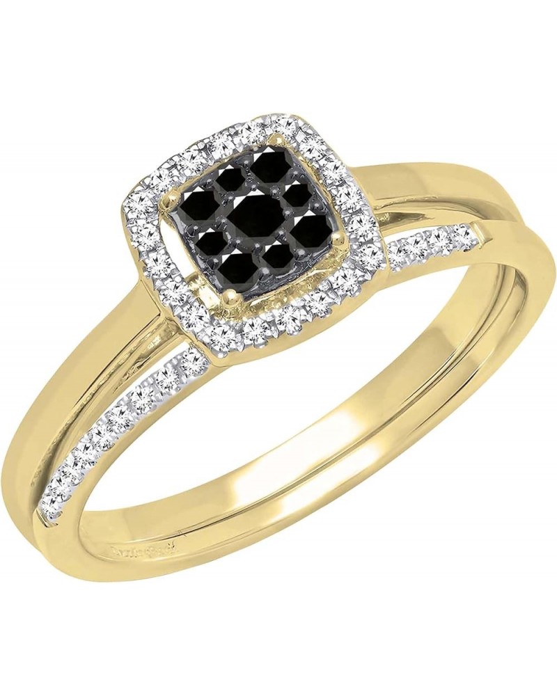 0.30 Carat Round Black & White Diamond Square Cluster Wedding Ring Set for Women in 10K Gold 5.5 Yellow Gold $192.34 Sets