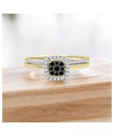 0.30 Carat Round Black & White Diamond Square Cluster Wedding Ring Set for Women in 10K Gold 5.5 Yellow Gold $192.34 Sets