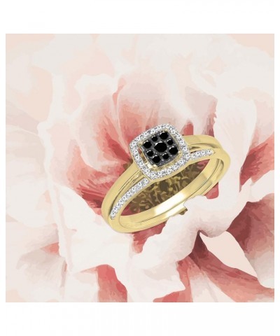 0.30 Carat Round Black & White Diamond Square Cluster Wedding Ring Set for Women in 10K Gold 5.5 Yellow Gold $192.34 Sets