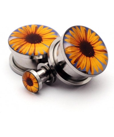 Screw on Plugs - Sunflower Picture Plugs - Sold As a Pair 0g (8mm) $8.16 Body Jewelry