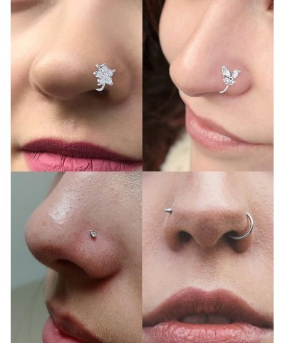 20G Nose Rings for Women Stainless Steel Bone L Shaped Nose Studs Screw Nose Rings CZ Heart Nose Ring Hoop Nose Rings Studs P...