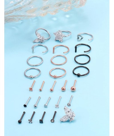 20G Nose Rings for Women Stainless Steel Bone L Shaped Nose Studs Screw Nose Rings CZ Heart Nose Ring Hoop Nose Rings Studs P...