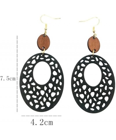 Vintage Geometric Round Double-sided Wooden Dangle Earrings Bohemian Lightweight Hollow Out Heart Circle Oval Teardrop Earrin...