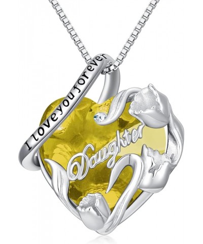 S925 Sterling Silver Daughter Heart Pendant Necklace from Dad Mom I Love You Forever Jewelry 12-11-November-Yellow $18.48 Nec...