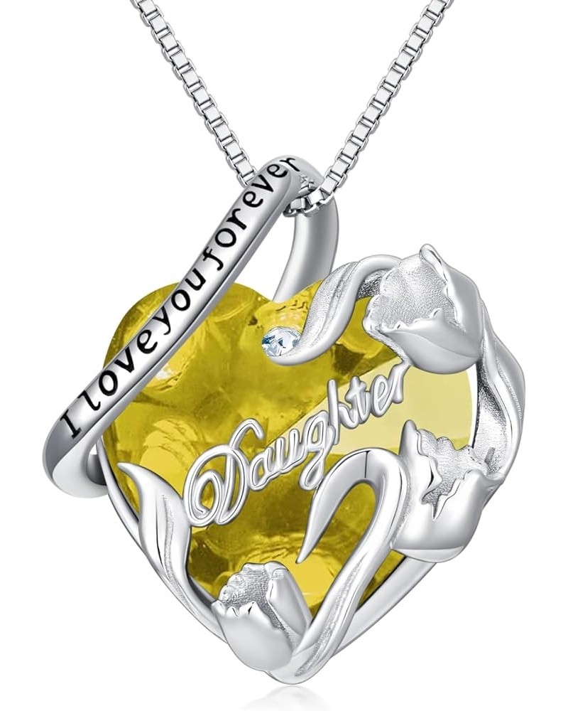 S925 Sterling Silver Daughter Heart Pendant Necklace from Dad Mom I Love You Forever Jewelry 12-11-November-Yellow $18.48 Nec...