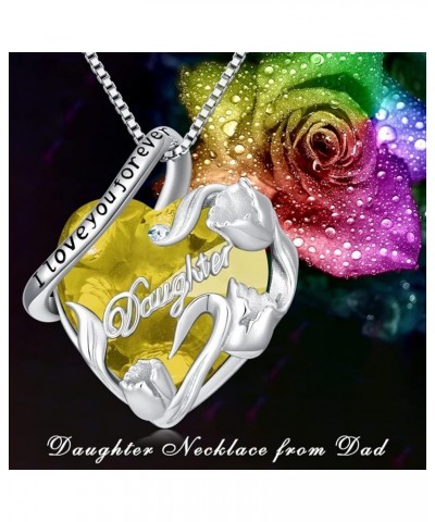 S925 Sterling Silver Daughter Heart Pendant Necklace from Dad Mom I Love You Forever Jewelry 12-11-November-Yellow $18.48 Nec...