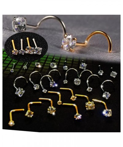 Nose Rings Studs L Nose Rings Screw Nose Rings Nose Bone Studs for Women 18g 20g 22g 14K Gold Plated 8pcs 18g Silver L Shaped...