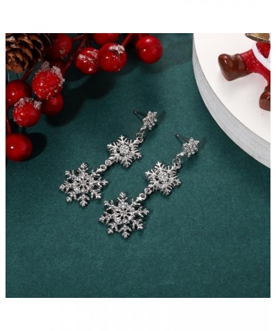 Christmas Snowflake Earrings for Women Winter Holiday Crystal Snowflake Drop Dangle Earrings Festive Gift for Girls Silver 5 ...