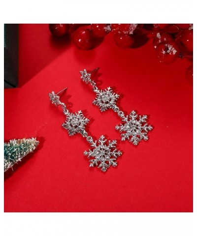 Christmas Snowflake Earrings for Women Winter Holiday Crystal Snowflake Drop Dangle Earrings Festive Gift for Girls Silver 5 ...