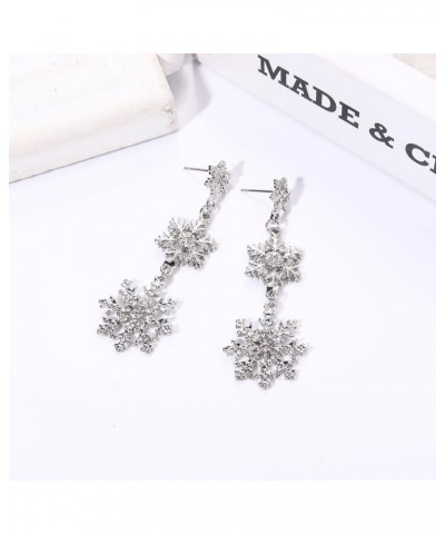 Christmas Snowflake Earrings for Women Winter Holiday Crystal Snowflake Drop Dangle Earrings Festive Gift for Girls Silver 5 ...