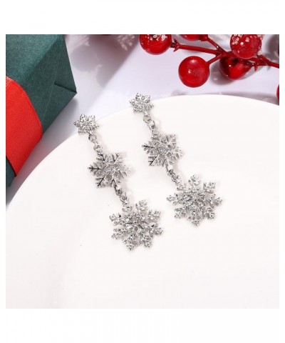 Christmas Snowflake Earrings for Women Winter Holiday Crystal Snowflake Drop Dangle Earrings Festive Gift for Girls Silver 5 ...