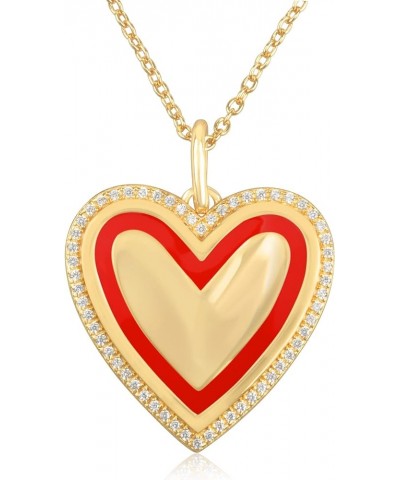 Gold Plated Sterling Silver Enamel CZ Heart Pendant Necklaces for Women Red Enamel $22.21 Necklaces