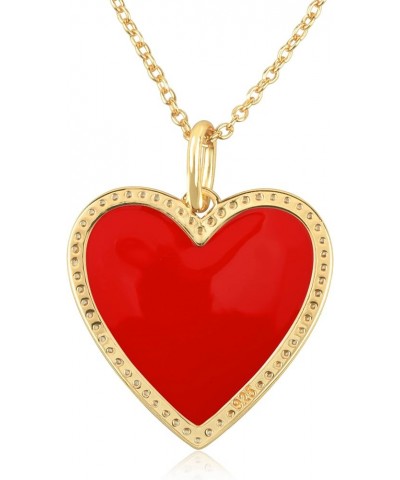 Gold Plated Sterling Silver Enamel CZ Heart Pendant Necklaces for Women Red Enamel $22.21 Necklaces