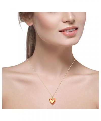 Gold Plated Sterling Silver Enamel CZ Heart Pendant Necklaces for Women Red Enamel $22.21 Necklaces