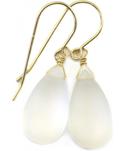 Clear Quartz Earrings Matte Frosted Finish Long Smooth Teardrops Drops gold-filled $25.44 Earrings