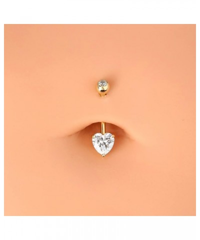 Belly Navel Rings 14K Solid White Gold Belly Button Rings heart Solitaire Cubic Zirconia Belly Button Rings Navel Rings Body ...