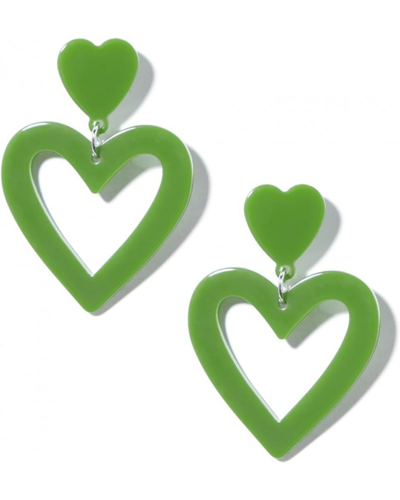 Heart Earrings Y2K Love Heart Big Hoop Cute Fun Dangle Earrings One Size Green $6.62 Earrings