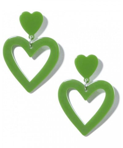 Heart Earrings Y2K Love Heart Big Hoop Cute Fun Dangle Earrings One Size Green $6.62 Earrings