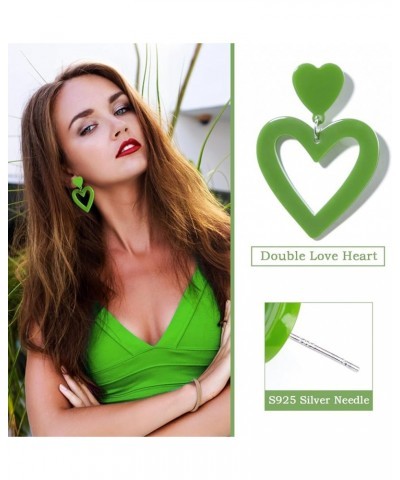 Heart Earrings Y2K Love Heart Big Hoop Cute Fun Dangle Earrings One Size Green $6.62 Earrings