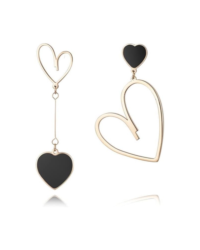 Love Heart Dangle Earrings Mismatch Asymmetry Peach Heart Drop Dangle Earrings for Women Girls Fashion Jewelry Black $9.21 Ea...