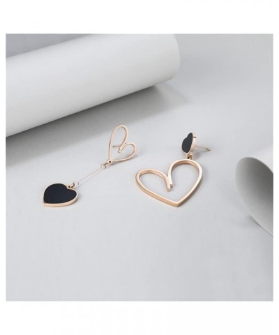 Love Heart Dangle Earrings Mismatch Asymmetry Peach Heart Drop Dangle Earrings for Women Girls Fashion Jewelry Black $9.21 Ea...