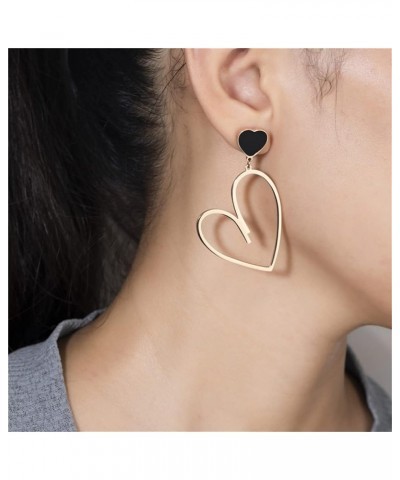 Love Heart Dangle Earrings Mismatch Asymmetry Peach Heart Drop Dangle Earrings for Women Girls Fashion Jewelry Black $9.21 Ea...