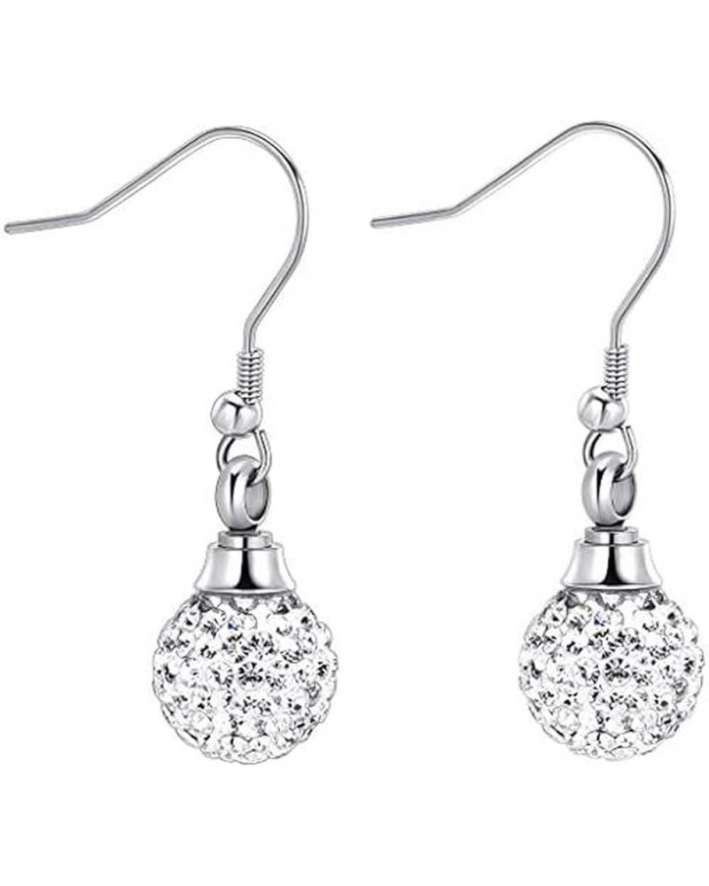 Crystal Ball Cremation Earrings for Ashes Stainless Steel Pendants Eardrop Funeral Keepsake Urn Jewelry White $15.53 Earrings