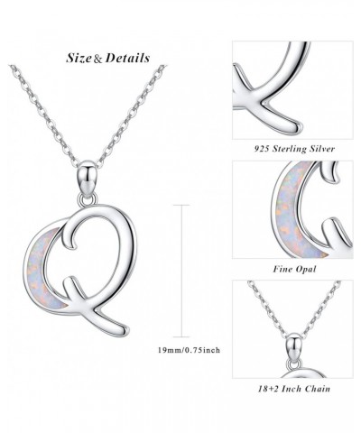 Initial Necklace, 925 Sterling Silver Monogram Letter Pendant with Created Opal, A-Z Alphabet Necklace Jewelry Gifts initial ...