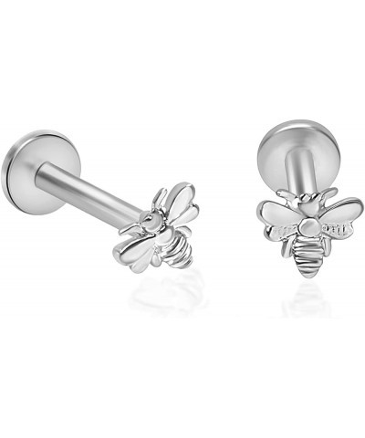 14k White Gold Bumblebee Stud Flat Back Earring Cartilage Piercing Jewelry For Women And Men Internally Threaded Lip Labret J...