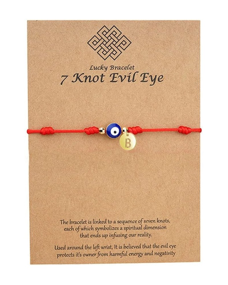 Evil Eye Bracelets Red Rope Letter Alphabet Bracelet 7 Knot Evil Eye Good Luck String Protection Bracelet Link Charm for Wome...