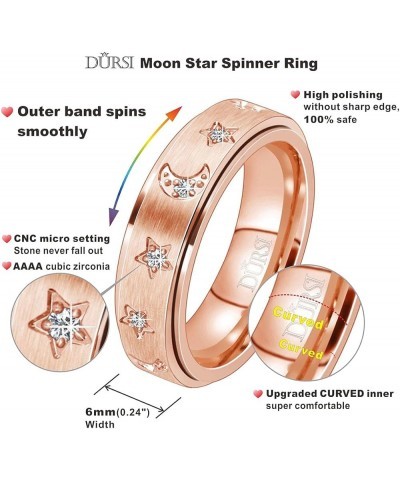 Moon Star Spinner Ring Fidget Anxiety Worry Rings for Women Girls Stainless Steel Engagement Wedding Promise Band with CZ Dia...