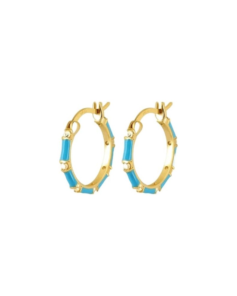 925 Sterling Silver Needle Fashion Hoop Earrings for Women Blue Pendant 18K Gold Earrings -D3011 LN0952-3 $9.00 Earrings