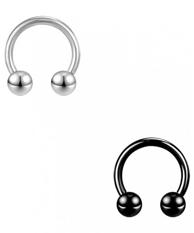 2Pcs Horseshoe Earrings Circular Barbell 316L Surgical Steel Internally Threaded 00G 0G 2G 4G 6G 8G 12G Earrings Septum Rings...