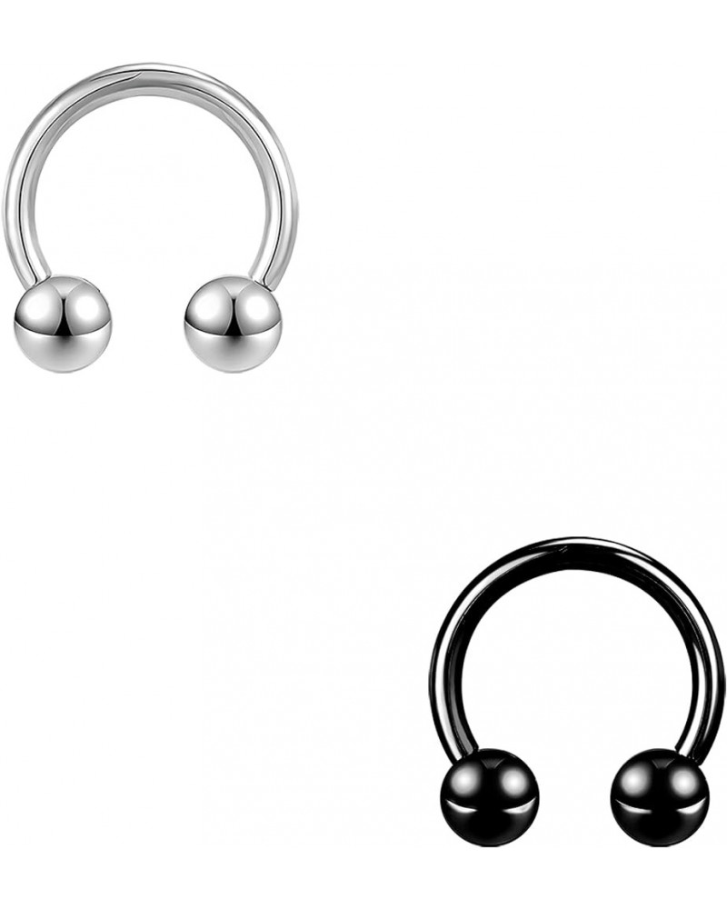 2Pcs Horseshoe Earrings Circular Barbell 316L Surgical Steel Internally Threaded 00G 0G 2G 4G 6G 8G 12G Earrings Septum Rings...