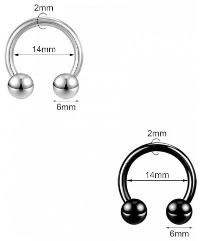 2Pcs Horseshoe Earrings Circular Barbell 316L Surgical Steel Internally Threaded 00G 0G 2G 4G 6G 8G 12G Earrings Septum Rings...