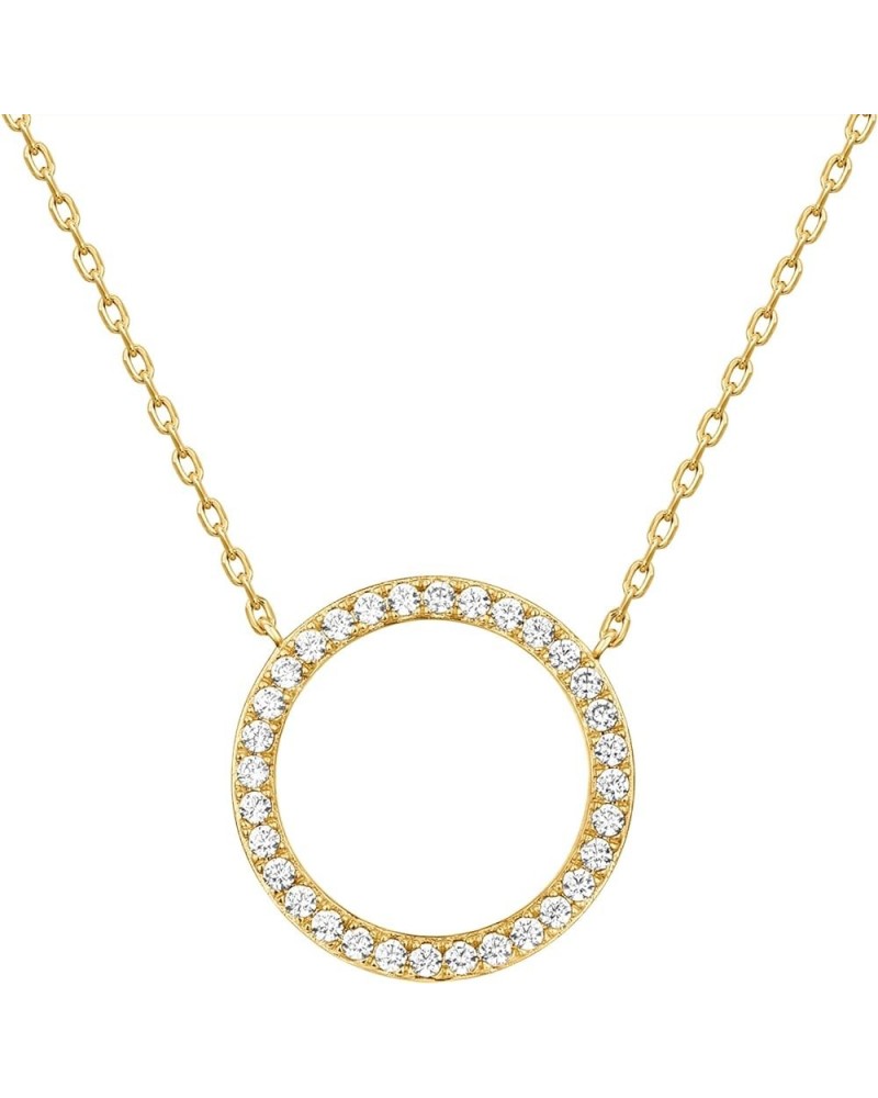 14K Gold Plated Circle CZ Solitaire Necklace | Elegant Bezel Pendant | Dainty Cubic Zirconia Halo Choker Necklaces for Women ...