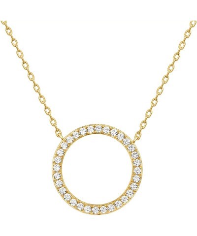 14K Gold Plated Circle CZ Solitaire Necklace | Elegant Bezel Pendant | Dainty Cubic Zirconia Halo Choker Necklaces for Women ...