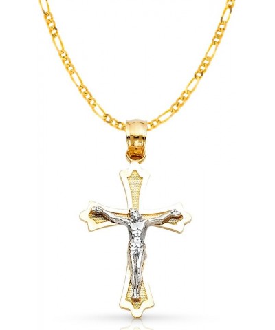 14K Two Tone Gold Jesus Crucifix Cross Pendant with 1.9mm Figaro 3+1 Chain Chain Necklace 24.0 Inches $147.20 Necklaces