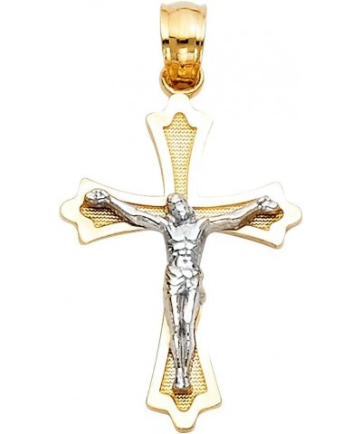 14K Two Tone Gold Jesus Crucifix Cross Pendant with 1.9mm Figaro 3+1 Chain Chain Necklace 24.0 Inches $147.20 Necklaces