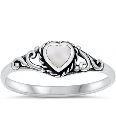 CHOOSE YOUR COLOR Sterling Silver Heart Promise Ring Simulated Mother of Pearl $11.62 Rings