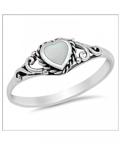 CHOOSE YOUR COLOR Sterling Silver Heart Promise Ring Simulated Mother of Pearl $11.62 Rings