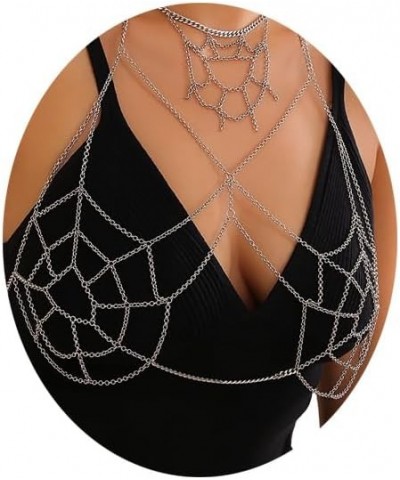 Metal Silver Mesh Bra Body Chain Goth Halloween Chest Chain Bikini Festival Underwear Chain Top Harness Body Chain Necklace J...