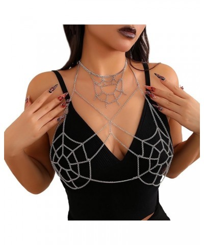 Metal Silver Mesh Bra Body Chain Goth Halloween Chest Chain Bikini Festival Underwear Chain Top Harness Body Chain Necklace J...