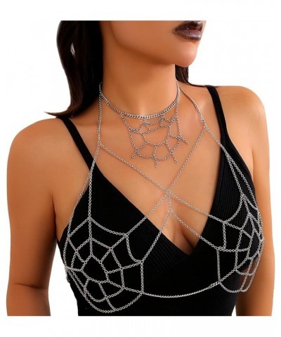 Metal Silver Mesh Bra Body Chain Goth Halloween Chest Chain Bikini Festival Underwear Chain Top Harness Body Chain Necklace J...